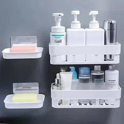hogue 3 Pcs Bathroom Rack & 3 Pcs Plastic Soap Case Holder Set for Home-picture-45