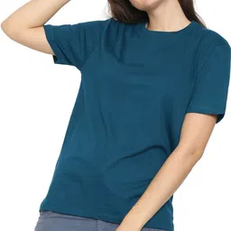 youthpoi Women Solid Round Neck Pure Cotton Blue T-Shirt-picture-20