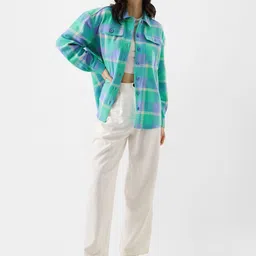 the souled store Women Boxy Fit Checkered Button Down Collar Casual Shirt image 3