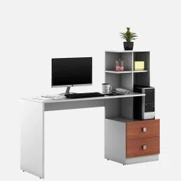 a globia creations Guide Writing Table in Frosty White & Light Brown Finish image 3