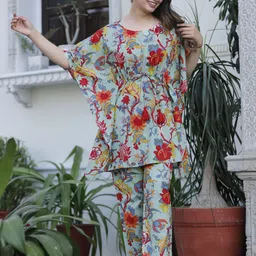 ap2kurti Women Top & Pyjama Set Green Floral Print-picture-20
