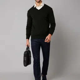 cantabil Men Solid V Neck Reversible Black Sweater image 3