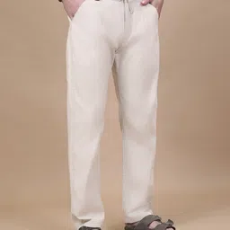 hence Men Regular Fit Cream Linen Blend Trousers image 4