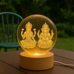 giftwa Laxmi Ganesh 3D Crystal Ball Night Lamp Wooden Base Perfect Decorative Night Lamp-picture-38