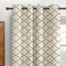 cortina Off White Polyester Abstract 5ft Semisheer Eyelet 2 Pc Window Curtains image 2