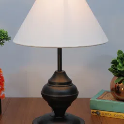 homesake Black Metal Table Lamp with Fabric Shade, B22 holder, Urn, Jute Cone Table Lamp image 2