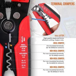 zishnav Multifunctional Cable Wire Stripper Cutter, Crimping Stripping Plier Tool Self-adjusting 8" Automatic Wire Stripper/Cutting Pliers Manual Crimper image 2