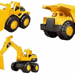 amar tex New Unbreakable Super Builder Complete Set 3 in 1 Dumper, Excavator, Bulldozer Small Size Construction Toy for Kids | Push and Go Construction Toys for 3+ Year Kids Boys-picture-32