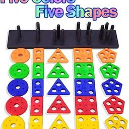ebbstone Geometric Blocks Stacker Shape Sorter Column Puzzle Stacking Set for Kids image 3