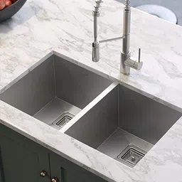 migsa 37' X 18" X 10" DOUBLE BOWL HANDMADE KITCHEN SINK (CHROME MATT FINISH) Vessel Sink-picture-11