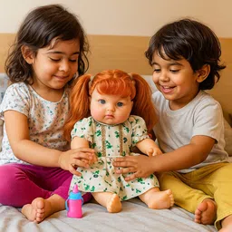 ladli Girl playing with doll Feeding doll Bottle feeding doll Caring for doll Little image 3