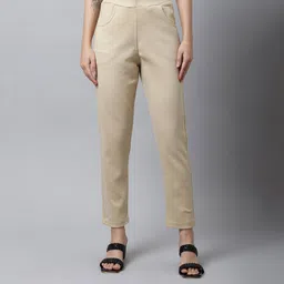 fortuner Women Regular Fit Beige Wool Trousers-picture-19
