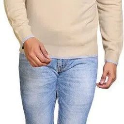 cavardi Men Solid High Neck Beige Sweater image 5