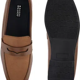 here&now Tan Suede Formal Slip Ons Loafers For Men image 5