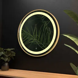 elegant arts & frames Matte Gold Aluminium Led Circle Decorative Wall Mirror image 5