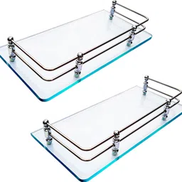 Premium Clear Glass Shelf for Bathroom Multipurpose Wall Shelf Kitchen Storage Shelves rack (12x6 Inches, Clear, Pack Of 2 ) Glass Wall Shelf-image-29