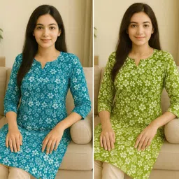 Casual Regular Sleeves Floral Print Women Blue, Green Top-image-5