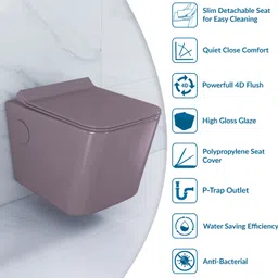 plantex Commode for Toilet/Ceramic Western Toilet/Rimless Wall Hung Commode Toilet Seat - P-Trap (T02, Pink) Western Commode image 2