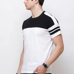 country yard Men Striped Round Neck Pure Cotton Black, White T-Shirt image 3