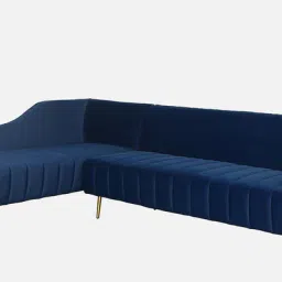 casacraft from pepperfry Valencia Velvet RHS Sectional Sofa (3+ Lounger) in Royal Blue Colour image 3