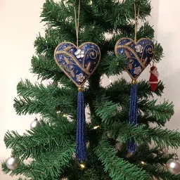 art horizons Royal Blue Embroidered Heart Christmas Ornament with Tassel Hanging Ornaments Pack of 1 image 5