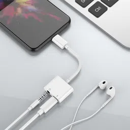IMMUTABLE White 2in1 Charging and Audio Cable Compatible for iPhone J96 Phone Converter image 2