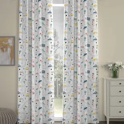 Multicolor Polyester Abstract 7ft Semisheer Eyelet (2 Pc) Door Curtains by ROSARAHOME image 1
