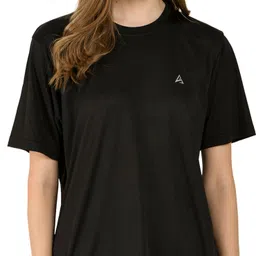 shaun Women Solid Round Neck Polyester Black T-Shirt-picture-10