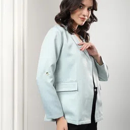 kotty Women Solid Mandarin Casual Blazer image 3