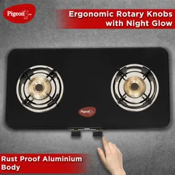 pigeon Sleek 2 Burner Glass Manual Gas Stove image 2