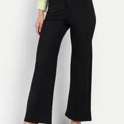 next one Women Loose Fit Black Lycra Blend Trousers image 2