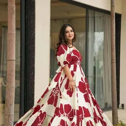 mrnyb Printed Viscose Rayon Stitched Flared/A-line Gown image 2