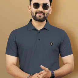 vebnor Men Solid Polo Neck Polyester Grey T-Shirt-picture-20