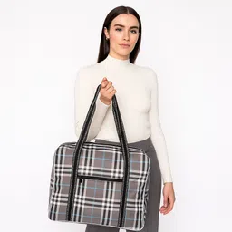 vally Grey Men & Women Tote Stylish Plaid Checked Pattern Shoulder Bag for Women / Casual Tote Bag-picture-11