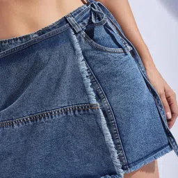 miss chase Solid Women Denim Blue Skort image 2
