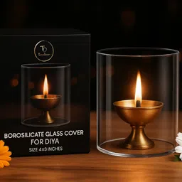 Glass Cover For Akhand Diya (Size: 4Inc X 3Inc) Glass Table Diya Set-image-23