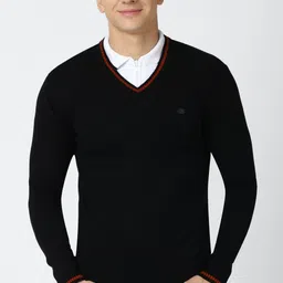 peter england Men Solid V Neck Black Sweater-picture-14