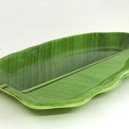 circlebits Sauccer Melamine ANTI DUST COATING Green Banana Leaf shape TRAY plates 22 Cm Tray image 3