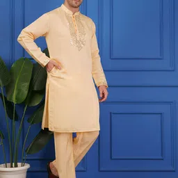 adhirajan Men Embroidered, Solid Pure Cotton Straight Kurta image 5