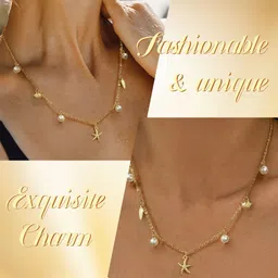 gustave Gold Seashell Starfish Pendant Necklace with Pearls for Women Summer Gold-plated Pearl Stainless Steel Pendant image 5