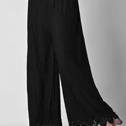 sm avenew store Women Loose Fit Black Cotton Blend Trousers image 3