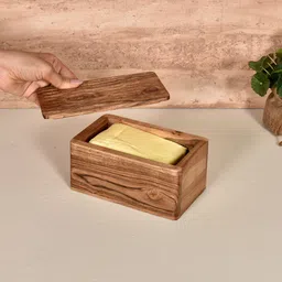 elan Dabbahs and Days Rectangular Wooden Butter Box, 500 gm Butter Dish Serving Set image 1