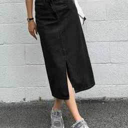 Women Solid Pencil Black Skirt-image-46