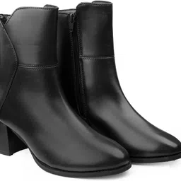 yuvrato baxi Sleek Vegan Leather Ankle Boots with Side Zip and Block Heel Slip On For Women-picture-15