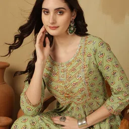 glam roots Embroidered Pure Cotton Stitched Anarkali Gown image 5