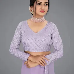 ontic lifestyle Solid/Plain Bollywood Chiffon, Georgette Saree image 4