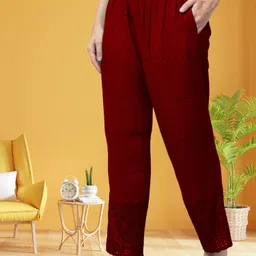 houseofcommon Women Relaxed Maroon Viscose Rayon Trousers-picture-18