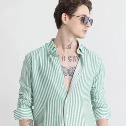 u turn Men Slim Fit Striped Spread Collar Casual Shirt-picture-10