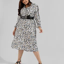 instafab plus Women A-line Multicolor Midi/Calf Length Dress-picture-25