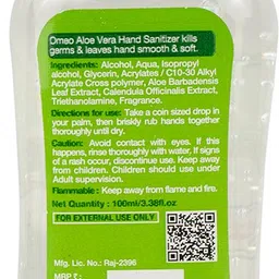 omeo Aloe Vera Gel Based Antibacterial Rinse-free-(100PK2), 70% Isopropyl Alcohol Hand Sanitizer image 2